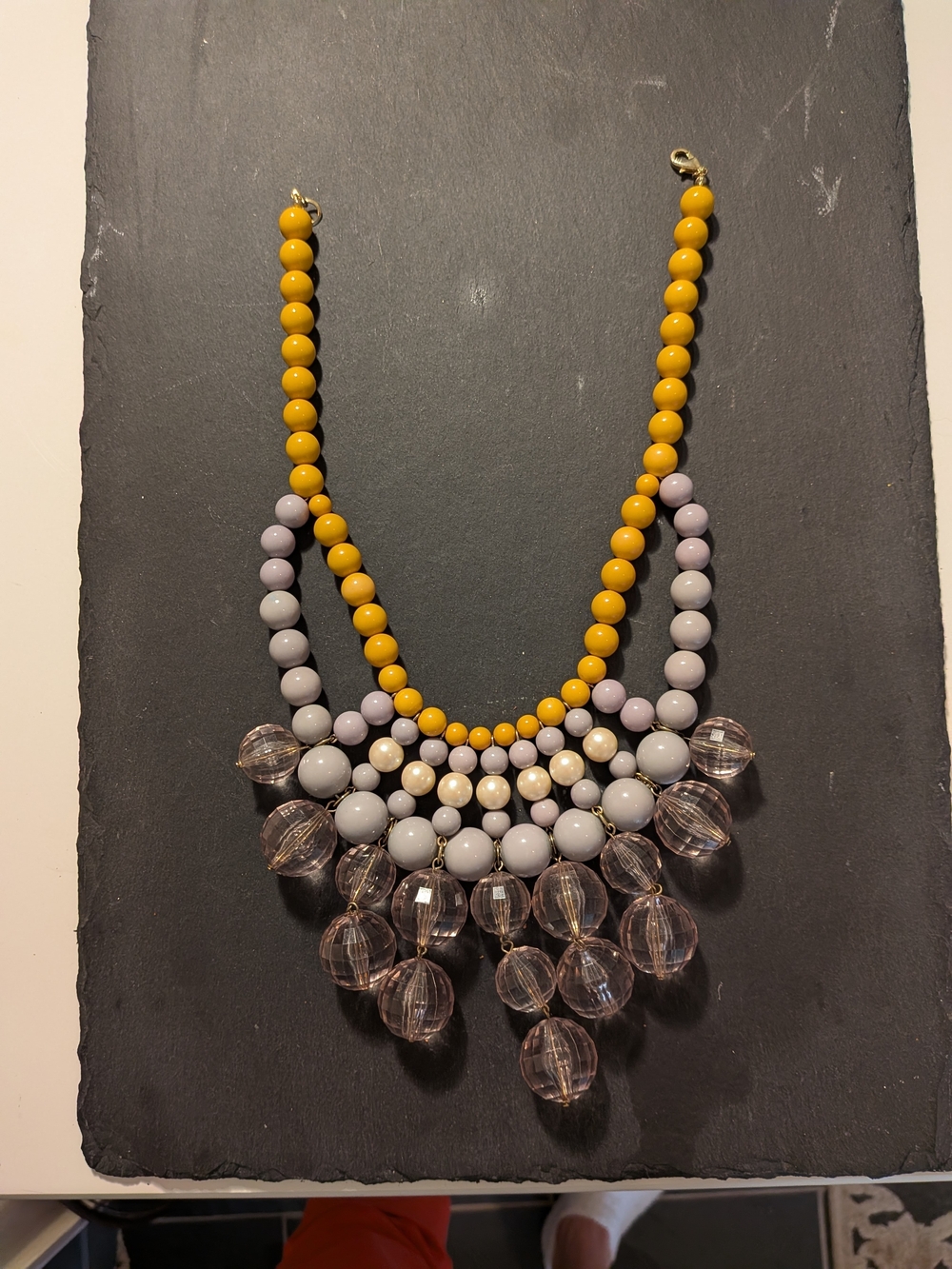Statement Yellow and Pale Lavender Beaded Bib Necklace